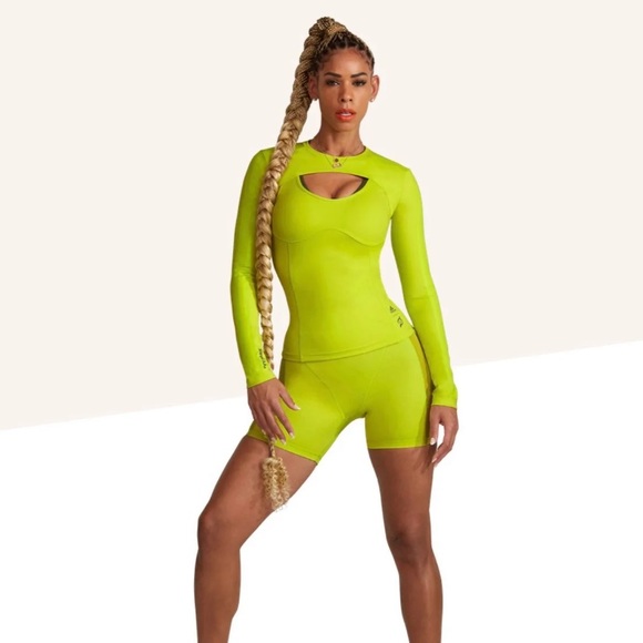 Adidas Beyonce Ivy Park x Peloton Shrug Tank Top Set neon yellow Lime - Picture 1 of 7